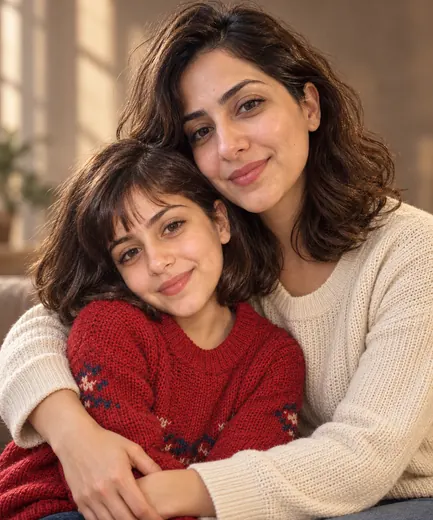 Me and my younger self · Hugging