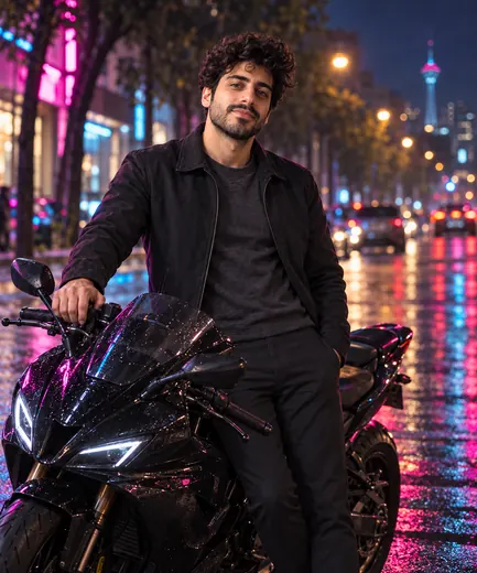 Motorcycle photo · Neon night